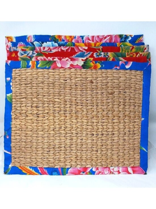 Unbranded Other - 6 Rattan Placemats Wipeable Braided Woven w/ Hawaiin Trim Island Luau #S-5